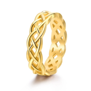 Celtic Knot Titanium Steel Hollow Woven Ring Vintage Minimalist 18K Gold Plated Geometric Band Ring For Couples Jewelry