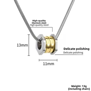 Detailed view of the titanium steel hexagonal pendant showing dual-tone rings and dimensions