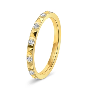 Bague Minimaliste en Acier Inoxydable avec Clous Pyramide et Strass Incrustés pour Femme Or Rose Argent Bijoux Géométriques
