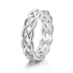 Polished silver Celtic knot braided hollow ring in stainless steel for couples