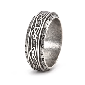 Rotating Viking ring with Celtic knots and Norse runes in vintage stainless steel