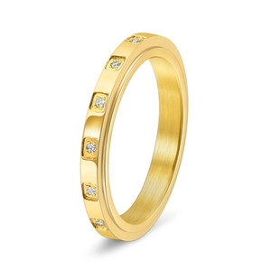 Fashion Stainless Steel Rotatable Ring Women High-end 18K Gold Plated Brushed Zirconia Inlaid Spinner Band Ring Jewelry Gift