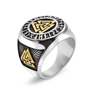 Nordic Viking Valknut Rune Stainless Steel Ring For Men Retro Celtic Triangle Signet Band Ring Geometric Biker Jewelry