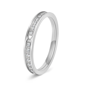 Minimalist stainless steel ring for women with cubic zirconia stones in silver finish