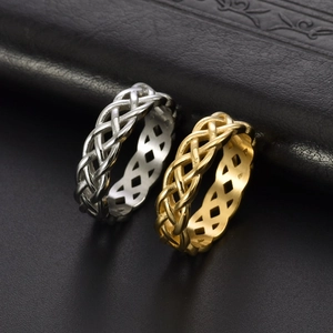 Eternal Celtic knot woven cutout ring in 18K gold and silver stainless steel
