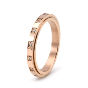 18K rose gold plated rotating spinner ring with square set sparkling cubic zirconia stones