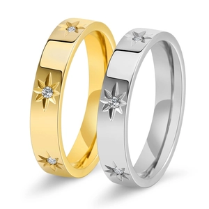 Elegant Stainless Steel Sunflower Ring For Women Gold Plated Bezel Set Rhinestone Star Pattern Ring Fashion Jewelry Gift