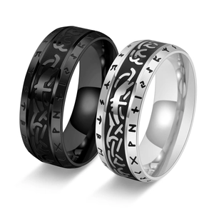 Vintage stainless steel Viking rune rings in black and silver finishes for men