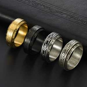 Nordic Viking Celtic knot rotating stress relief rings in four colors on black leather