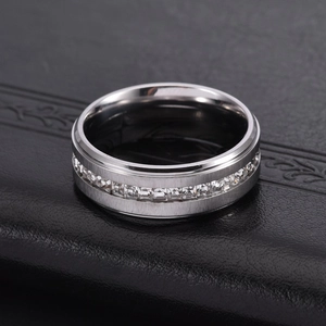Polished titanium steel ring with brushed finish and square zircon inlay for fashion
