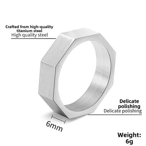 Detail of 6mm octagonal stainless steel nut ring featuring a brushed metal finish