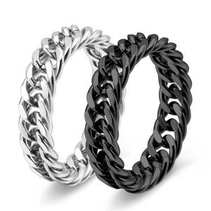 Poliertes Silber und schwarze Panzerketten-Ringe für Herren im Punk-Streetwear-Stil