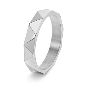 Polished silver geometric faceted cross ring with brushed inner surface for men and women