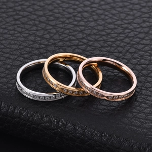 Three-piece stainless steel zircon ring set in silver, gold, and rose gold finishes