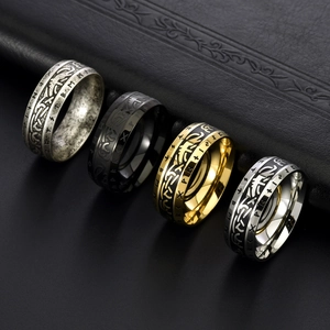 Men's vintage Viking rune stainless steel rings in silver, black, gold, and steel colors