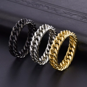 Polierte Titanstahl Cuban Link Kettenringe in Schwarz, Silber und Gold für Damen und Herren