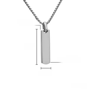Polished stainless steel rectangle bar pendant with a durable 40mm box chain