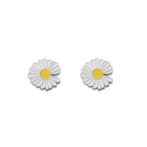 Korean Style Stainless Steel Daisy Flower Stud Earrings For Women Sweet Small White Yellow Floral Ear Jewelry