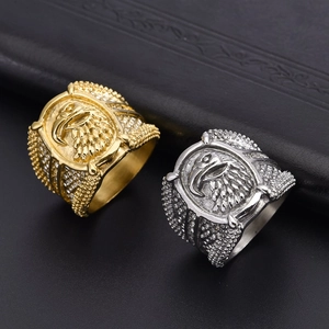 Bagues aigle punk en or et argent avec strass brillants pour hommes