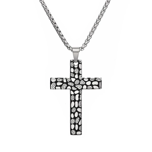 Rétro Collier Pendentif Croix en Acier Titane Pour Hommes Street Hip Hop Bijoux Religieux Texture de Galet Argent Or Noir