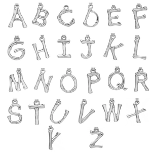 Bamboo style silver 26 English letter pendants set in polished stainless steel