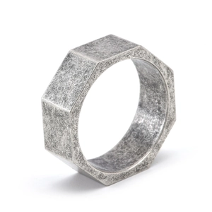 Minimalist octagonal titanium steel ring with a vintage brushed metal texture for men