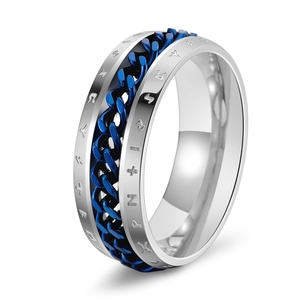 Anello vichingo con rune nordiche e catena blu in acciaio inossidabile lucidato da uomo