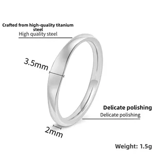 Close-up of a 3.5mm wide polished stainless steel minimalist plain band ring