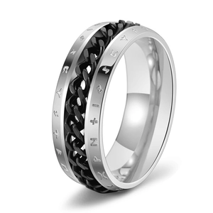Anello vichingo con rune e catena rotante nera in acciaio inossidabile lucido