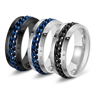 Anello Spinner in Acciaio Inossidabile con Rune Vichinghe Nordiche per Uomo Catena Cubana Girevole Gioielli Punk Biker Regalo