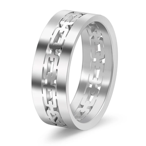 Unisex stainless steel hollow cuban chain ring with minimalist industrial silver finish