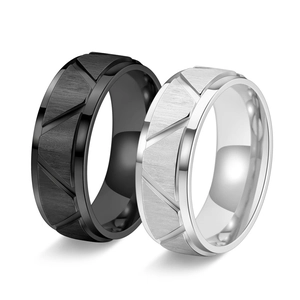 8mm titanium steel rings in black and silver finishes featuring geometric triangle patterns