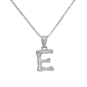 Silver bamboo texture letter E pendant necklace in minimalist stainless steel