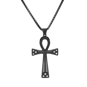 Edelstahl Ankh Kreuz Anhänger Halskette Hip Hop Strass Ägyptisches Lebenssymbol Pulloverkette Für Herren Schmuck Geschenk