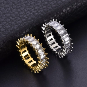 Titanium steel ring set with rectangular cubic zirconia in gold and silver finish
