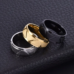 8mm titanium steel rings for men with geometric cross patterns in silver, gold, and black