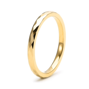 Minimalist 18K gold plated tungsten ring with faceted diamond cut surface for men and women