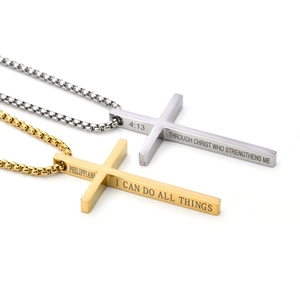Colliers croix en acier inoxydable or et argent avec gravure du verset biblique Philippiens 4:13