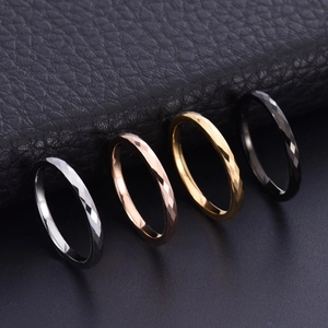 2mm tungsten steel rings with geometric faceted design in silver, gold, rose gold and black