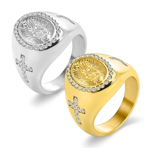 Anelli in acciaio inossidabile oro 18K e argento con rilievo Vergine e croci