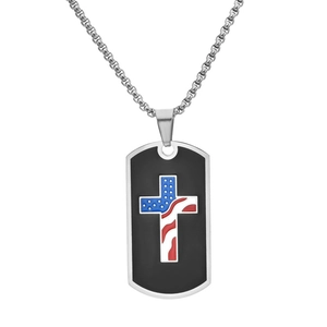 US Flag Cross Dog Tag Pendant Necklace Titanium Steel Individual Hip Hop Streetwear Jewelry For Men Gold Silver Black