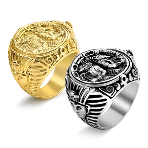 Vintage Egyptian Pharaoh Anubis rings in gold and silver finish stainless steel