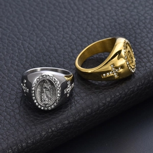 Anelli Vergine Maria in oro 18 carati e argento con cristalli e design a croce hip hop