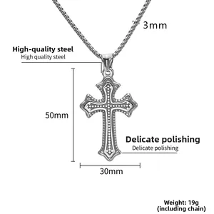 Collana con ciondolo a croce in acciaio inox argento con dimensioni 50x30mm e catena 3mm