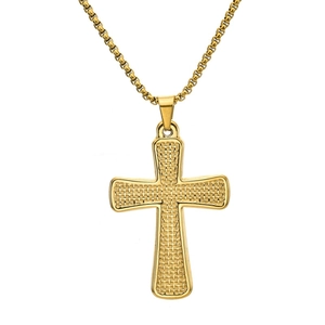 Collier hip hop homme doré avec pendentif croix à texture tissée en acier inoxydable