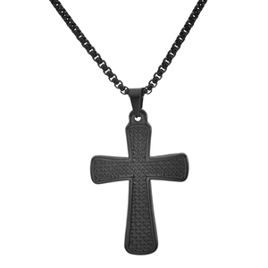 Collier hip hop pour homme avec pendentif croix en acier titane noir et chaîne vénitienne