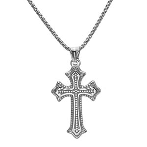 Collana con Ciondolo a Croce in Rilievo Hip Hop in Acciaio Inossidabile per Uomo Catena Veneziana Lucida Gioielli Gotici Religiosi