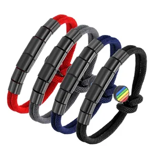Set de bracelets en corde tressée à nœud magnétique arc-en-ciel, rouge, bleu et noir