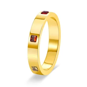 Anello in Acciaio al Titanio con Strass Quadrati Arcobaleno in Stile Coreano per Donna Dolce Anello a Fascia Geometrico Lucido