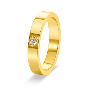 Minimalist Titanium Steel Heart Ring With Rhinestones 18K Gold Plated Engagement Wedding Cute Fashion Jewelry For Women